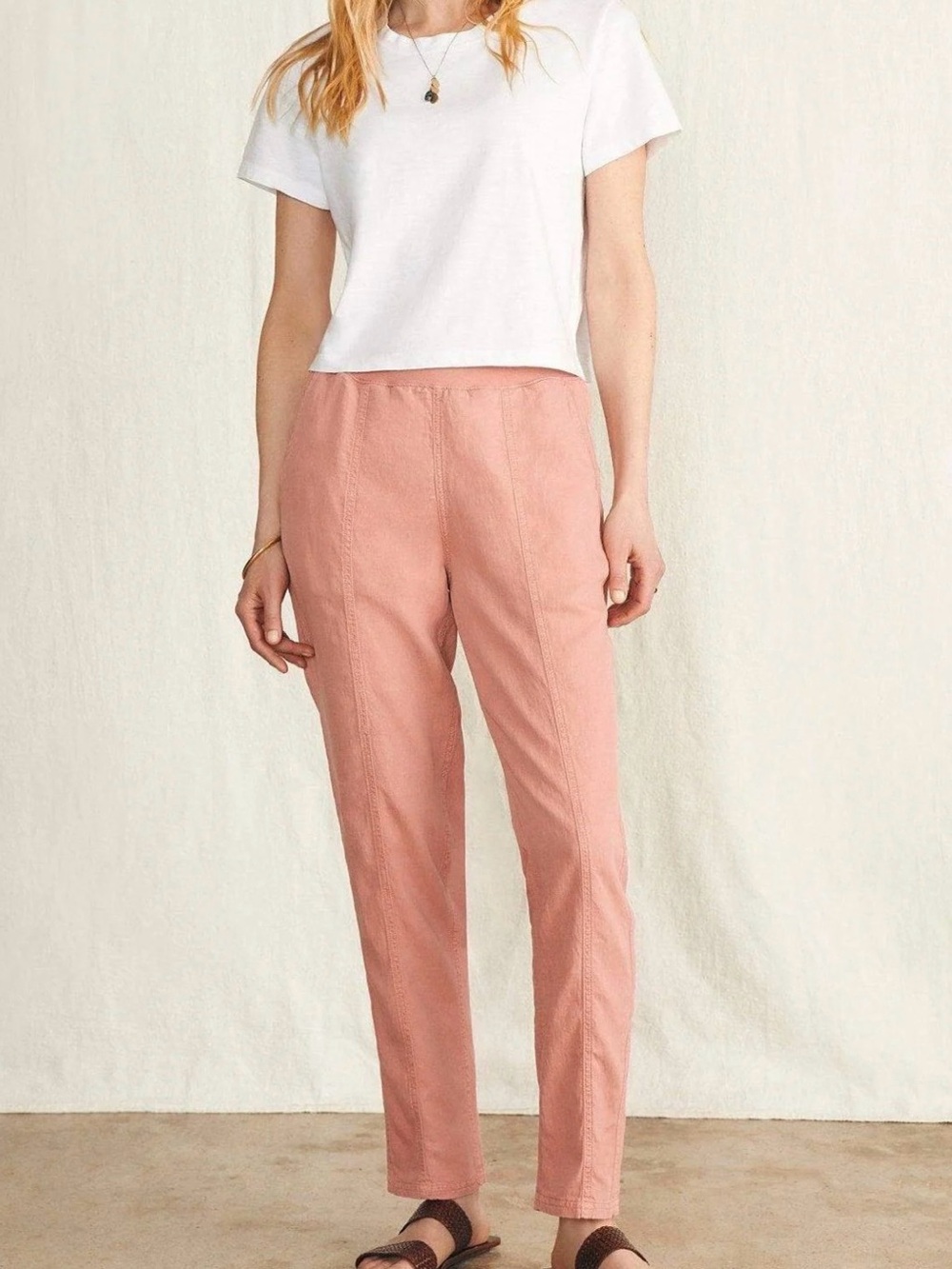 Faherty Arlie Straight Leg High-Rise Linen Blend Pants in Faded Flag Large